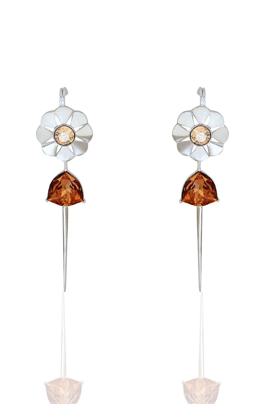 Gunmetal Vintage Lilies Swarovski Topaz Earrings