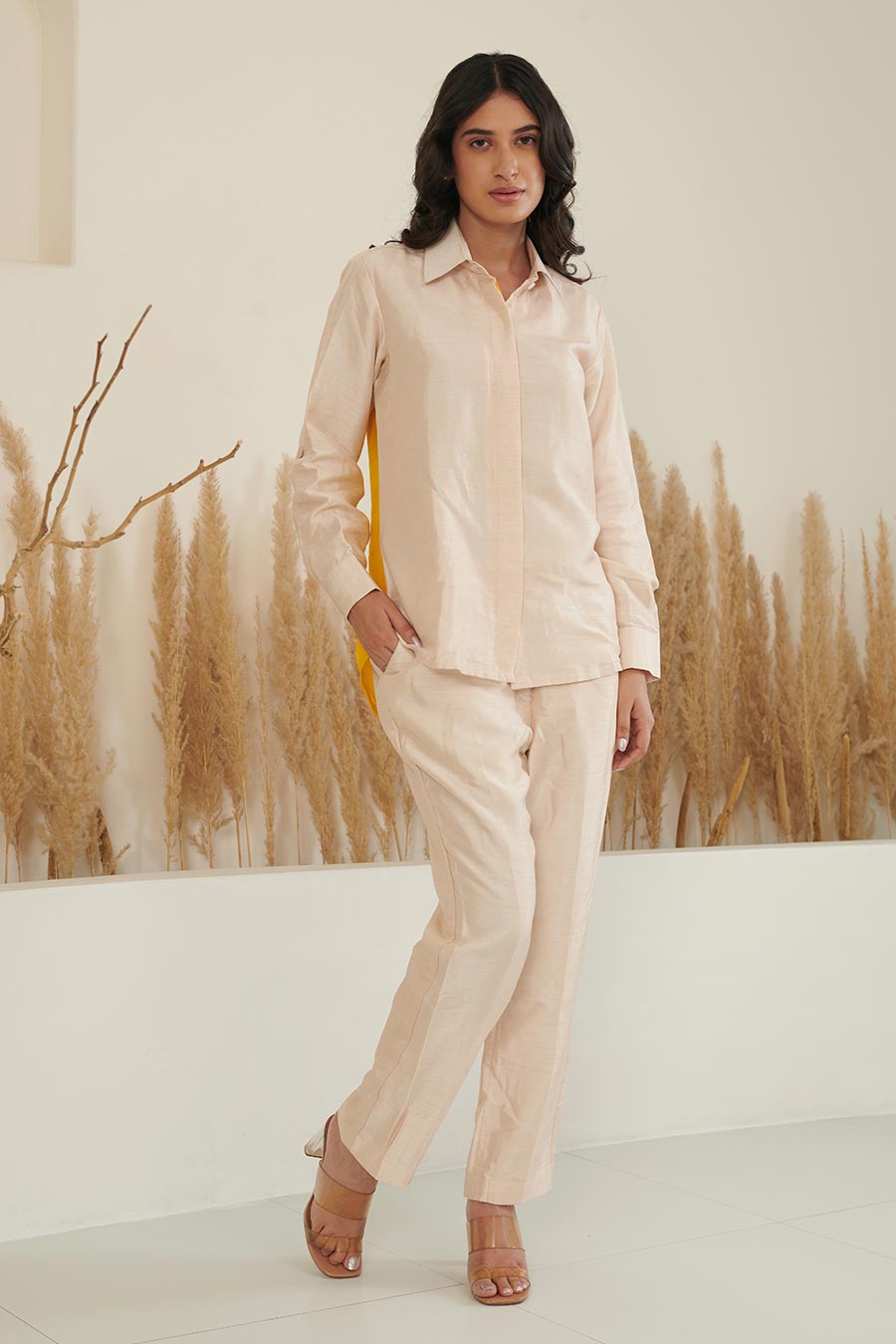 KAi Ivory Colour Block Silk Co-Ord Set