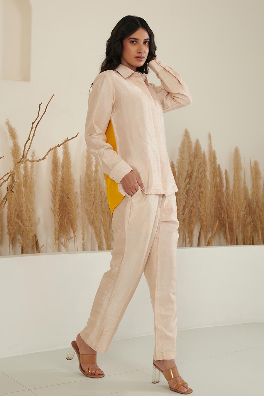 KAi Ivory Colour Block Silk Co-Ord Set