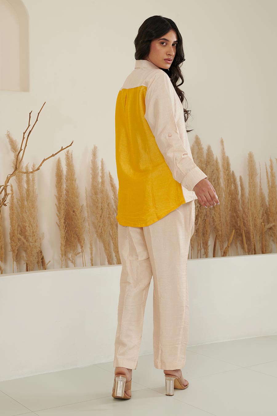 KAi Ivory Colour Block Silk Co-Ord Set