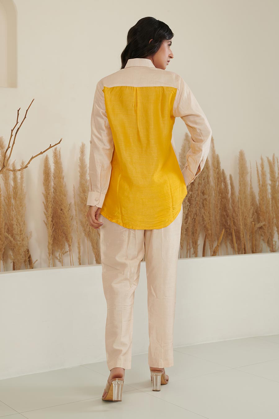 KAi Ivory Colour Block Silk Co-Ord Set