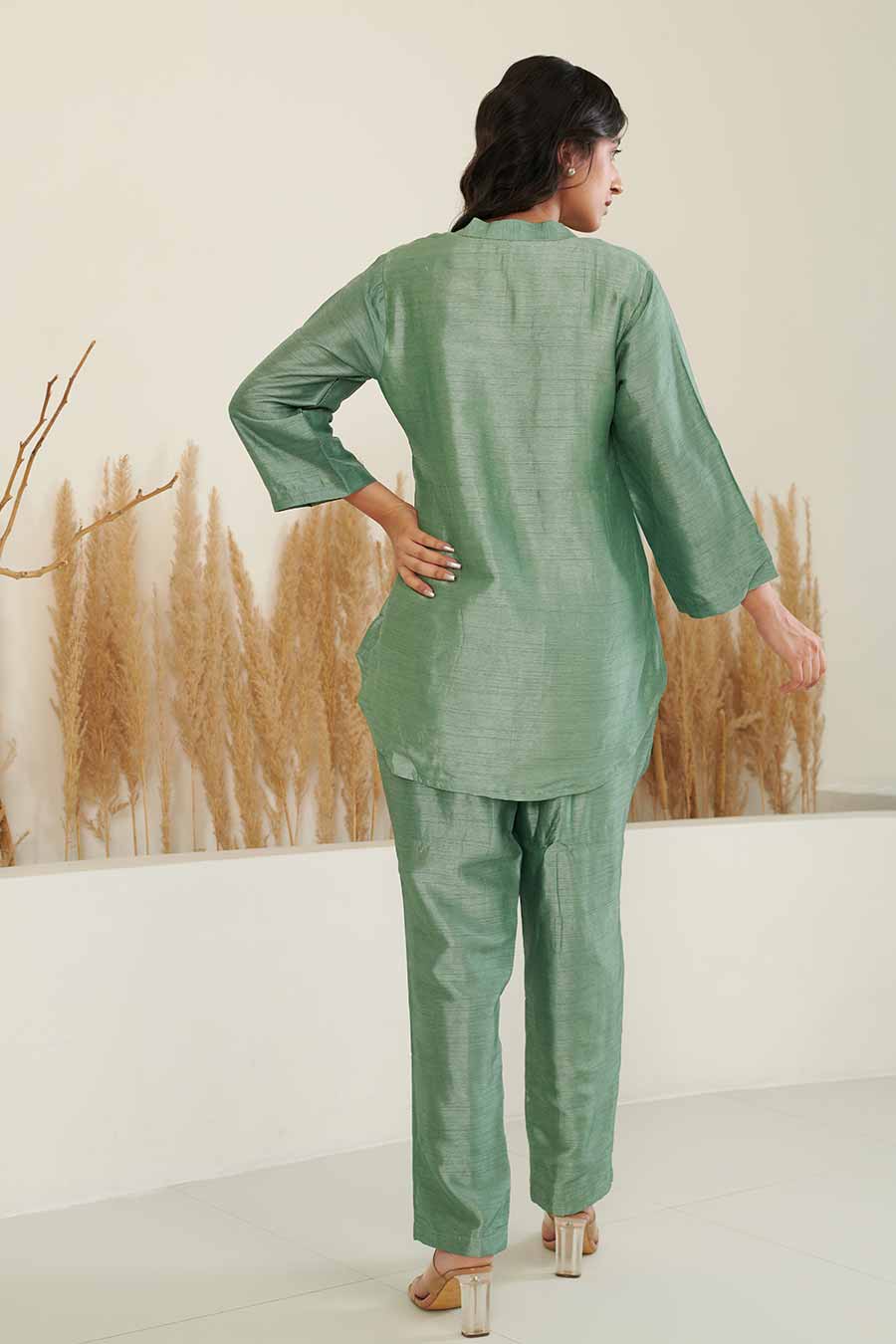 ERa Sage Green Silk Embroidered Co-Ord Set