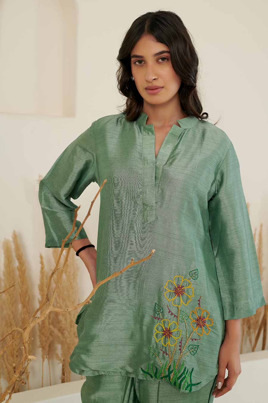 ERa Sage Green Silk Embroidered Co-Ord Set