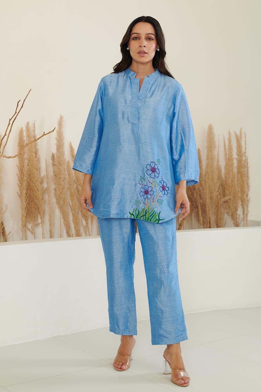 ERa Blue Silk Embroidered Co-Ord Set