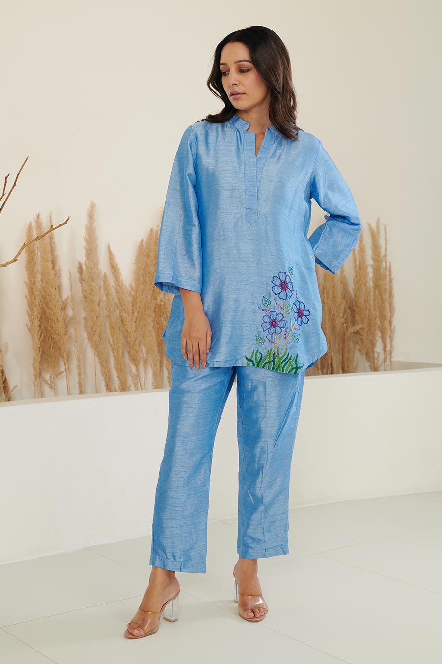 ERa Blue Silk Embroidered Co-Ord Set