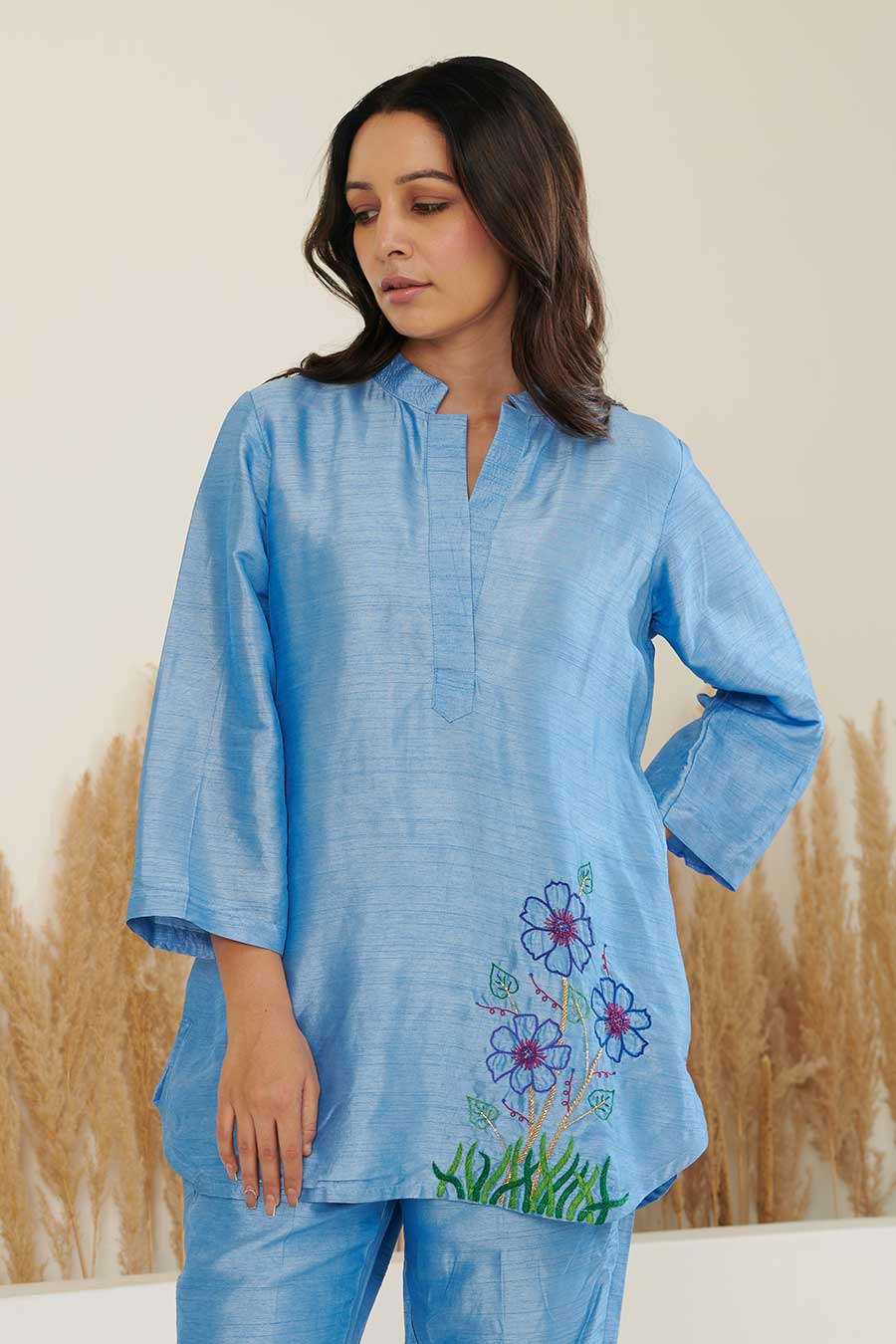 ERa Blue Silk Embroidered Co-Ord Set