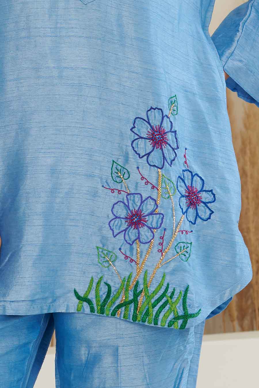 ERa Blue Silk Embroidered Co-Ord Set