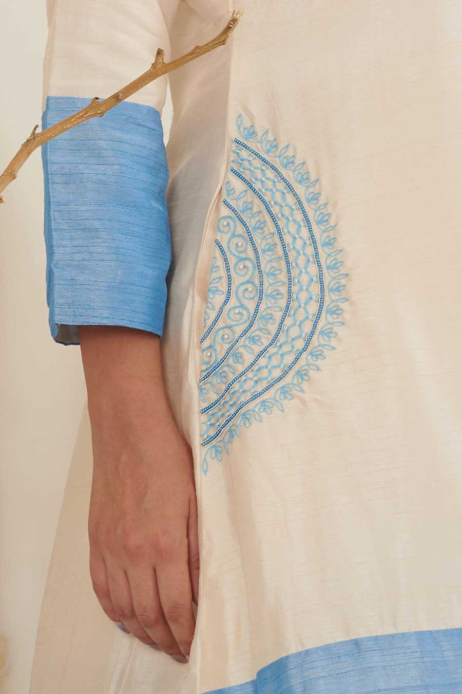 Sol Colour Block Embroidered Silk Kurta Set