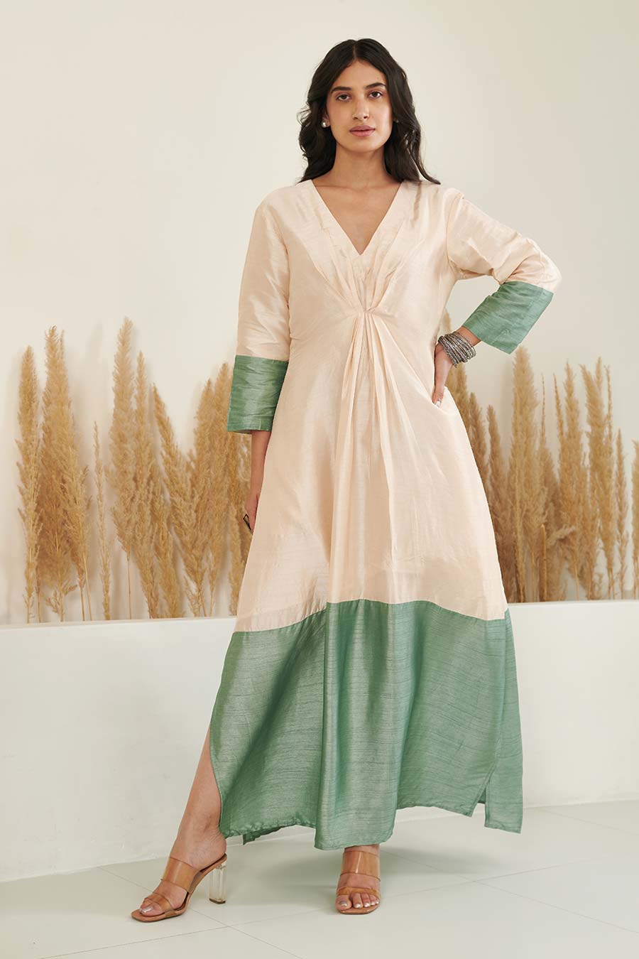 SeiNe Colour Block Silk Kaftan-Cut Dress