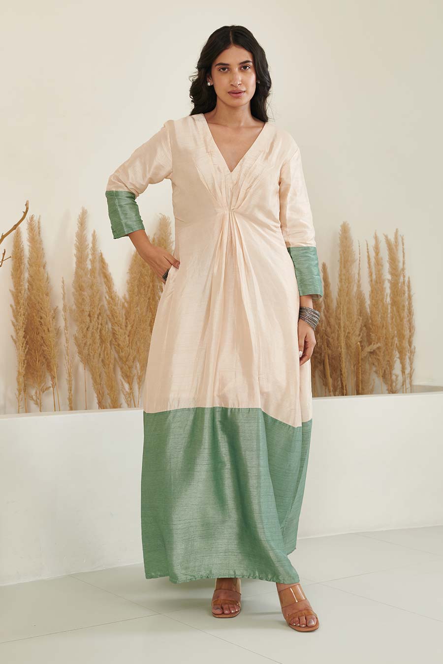 SeiNe Colour Block Silk Kaftan-Cut Dress