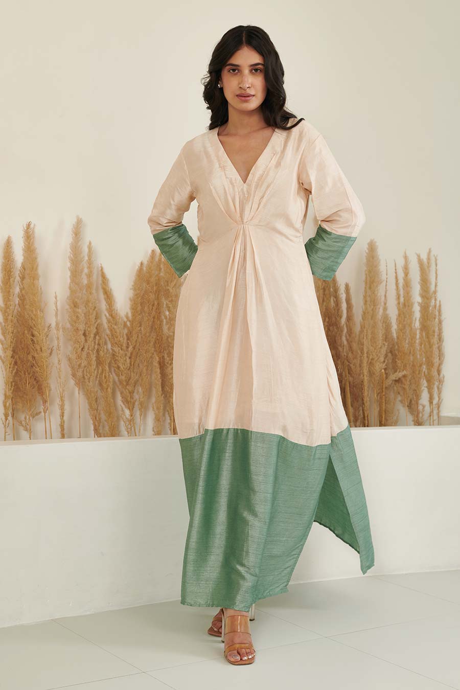 SeiNe Colour Block Silk Kaftan-Cut Dress