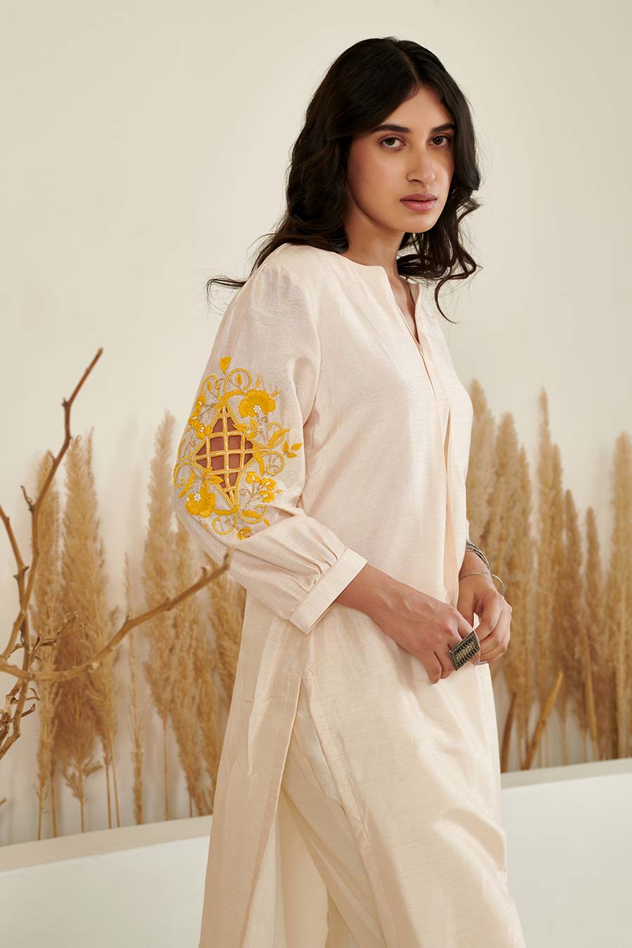 KoSi Ivory Silk Embroidered Kurta Set