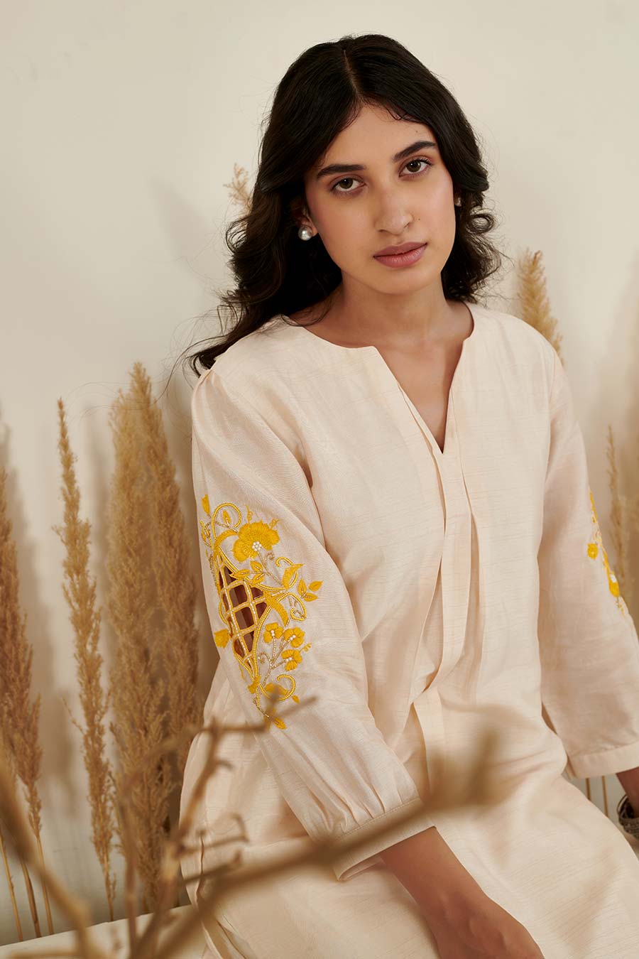 KoSi Ivory Silk Embroidered Kurta Set