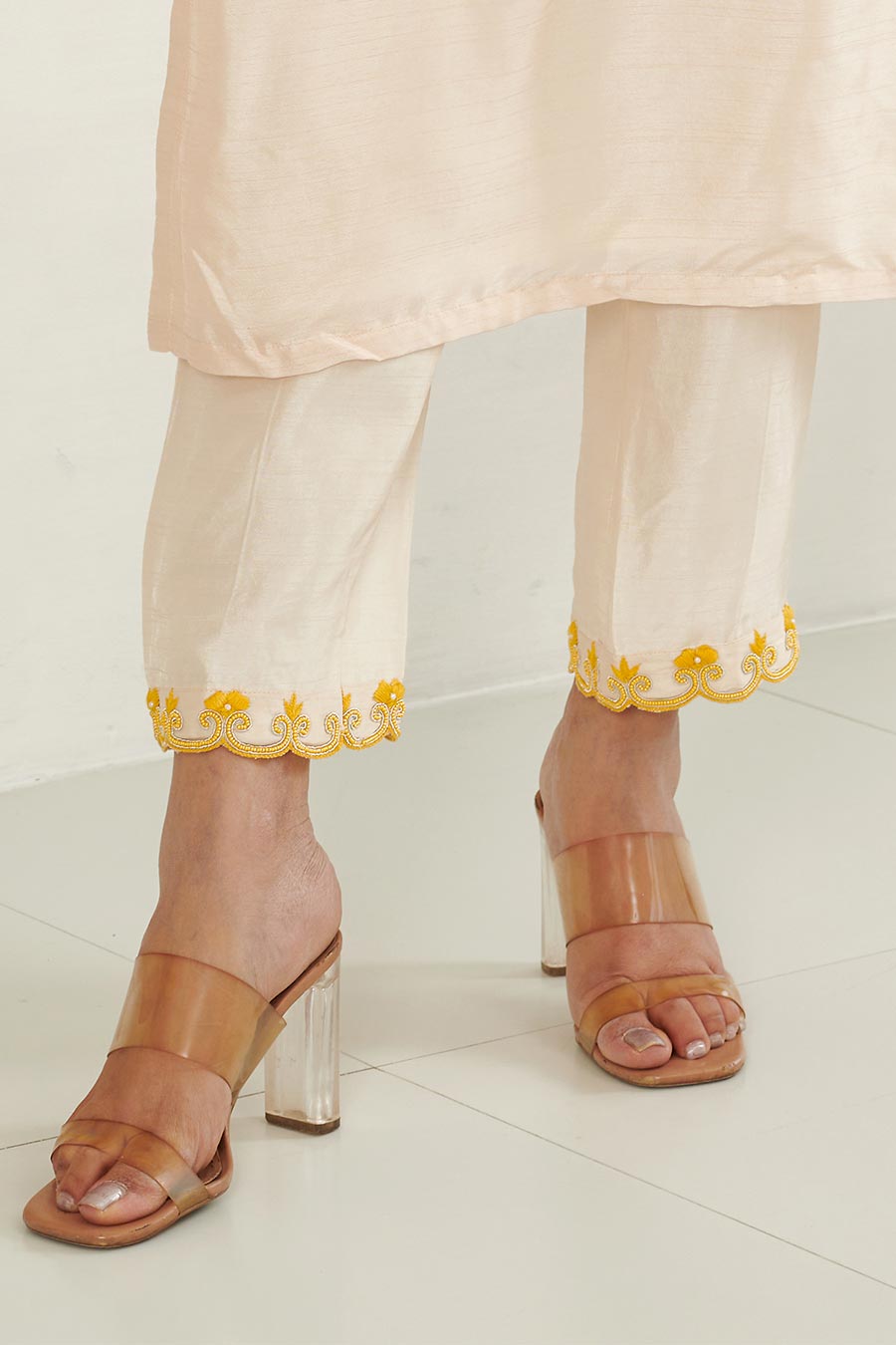 KoSi Ivory Silk Embroidered Kurta Set