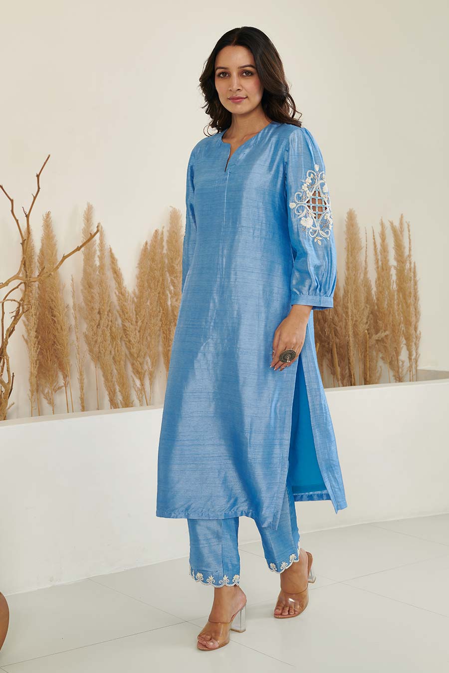 KoSi Blue Silk Embroidered Kurta Set