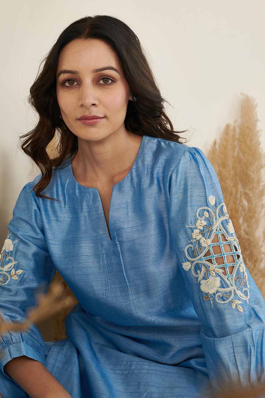 KoSi Blue Silk Embroidered Kurta Set