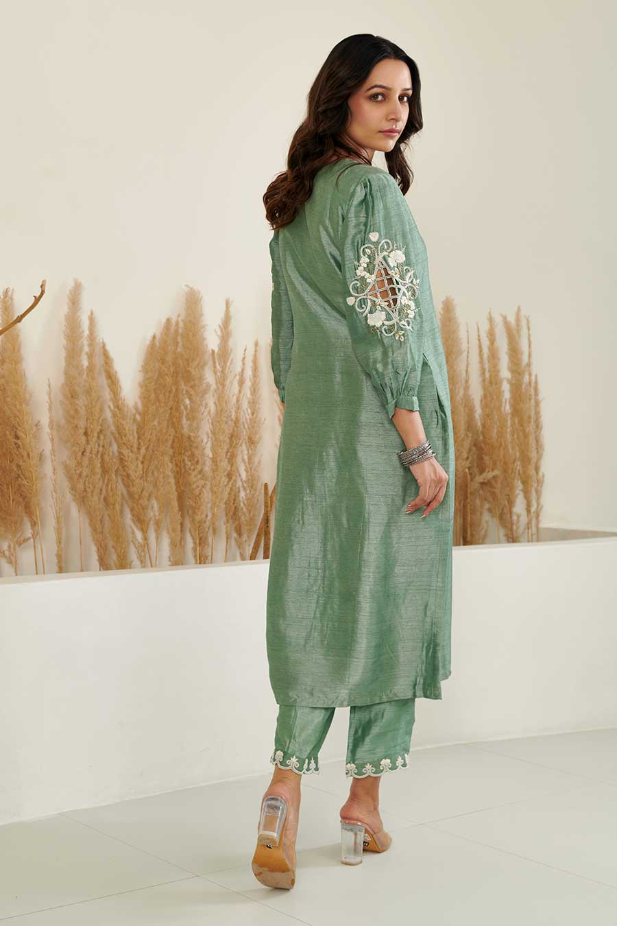 KoSi Green Silk Embroidered Kurta Set