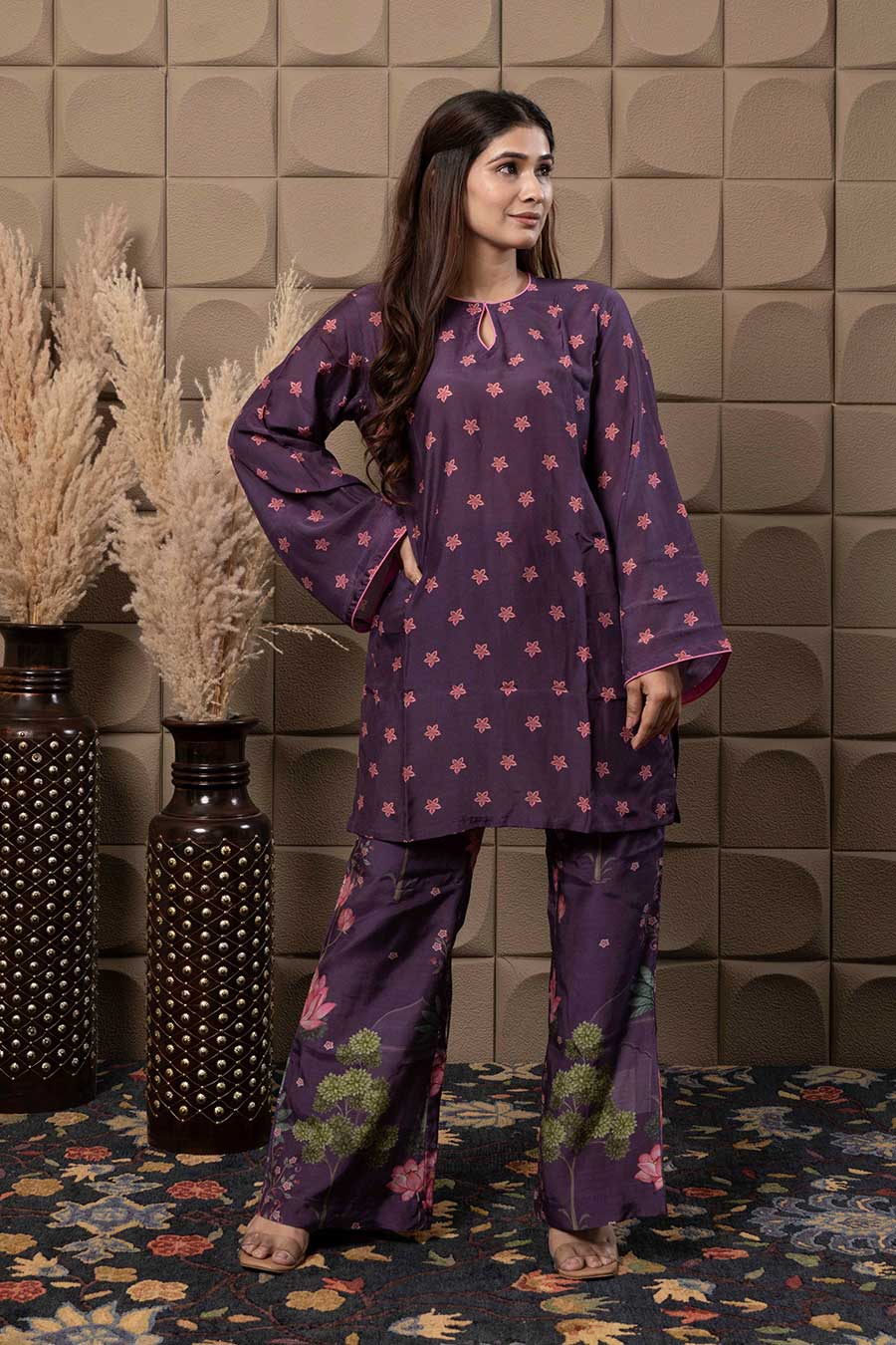 Purple Floral Print Co-Ord Set