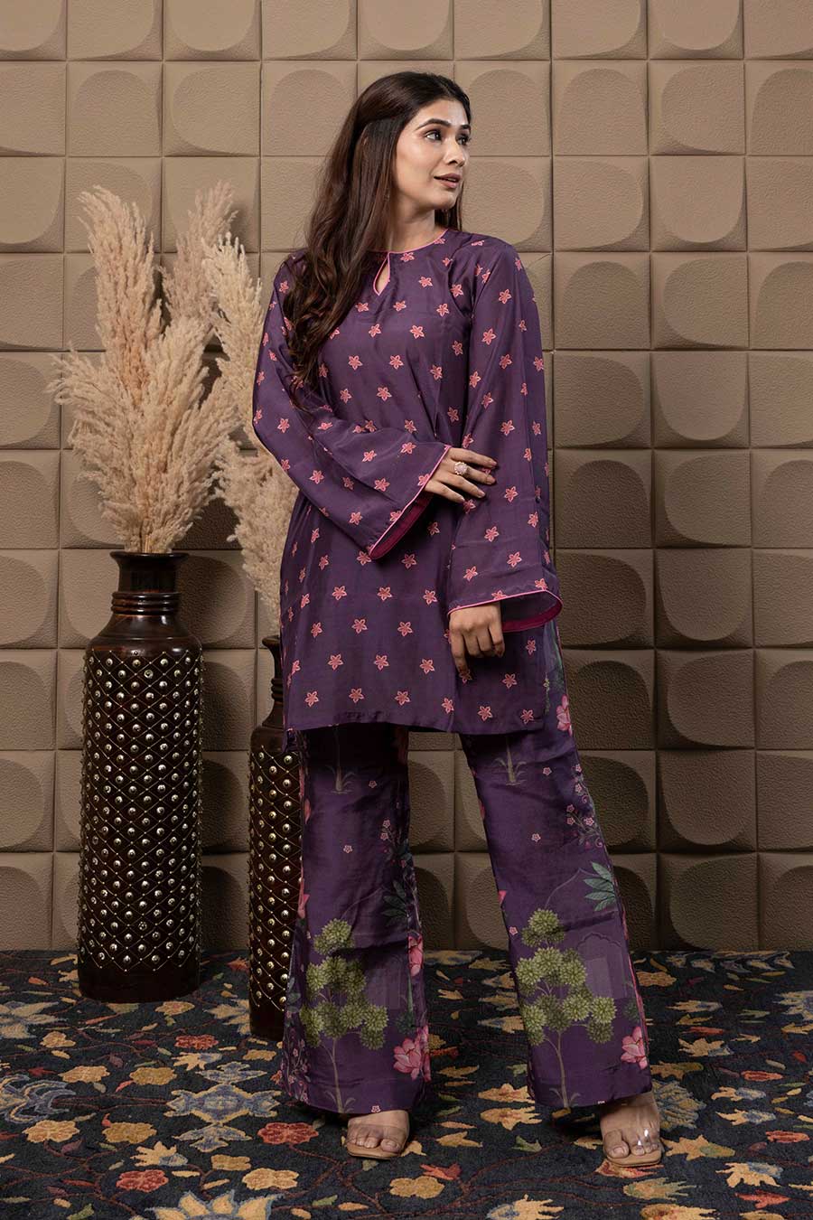 Purple Floral Print Co-Ord Set
