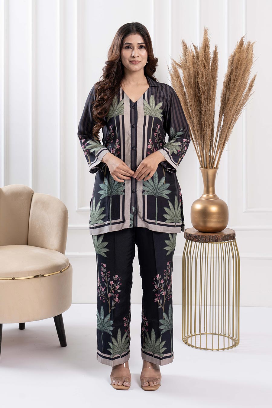 Black Floral Print Co-Ord Set