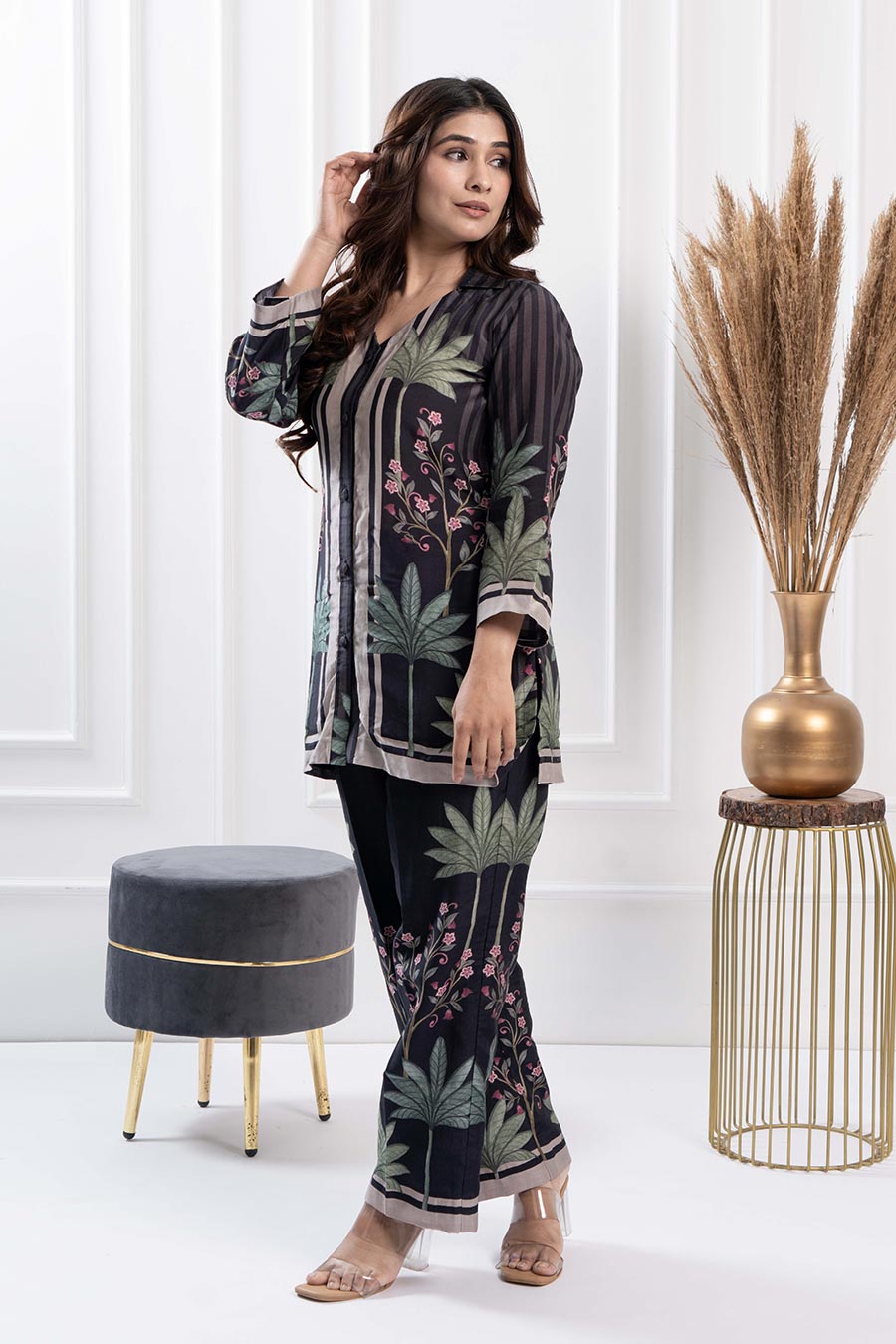 Black Floral Print Co-Ord Set