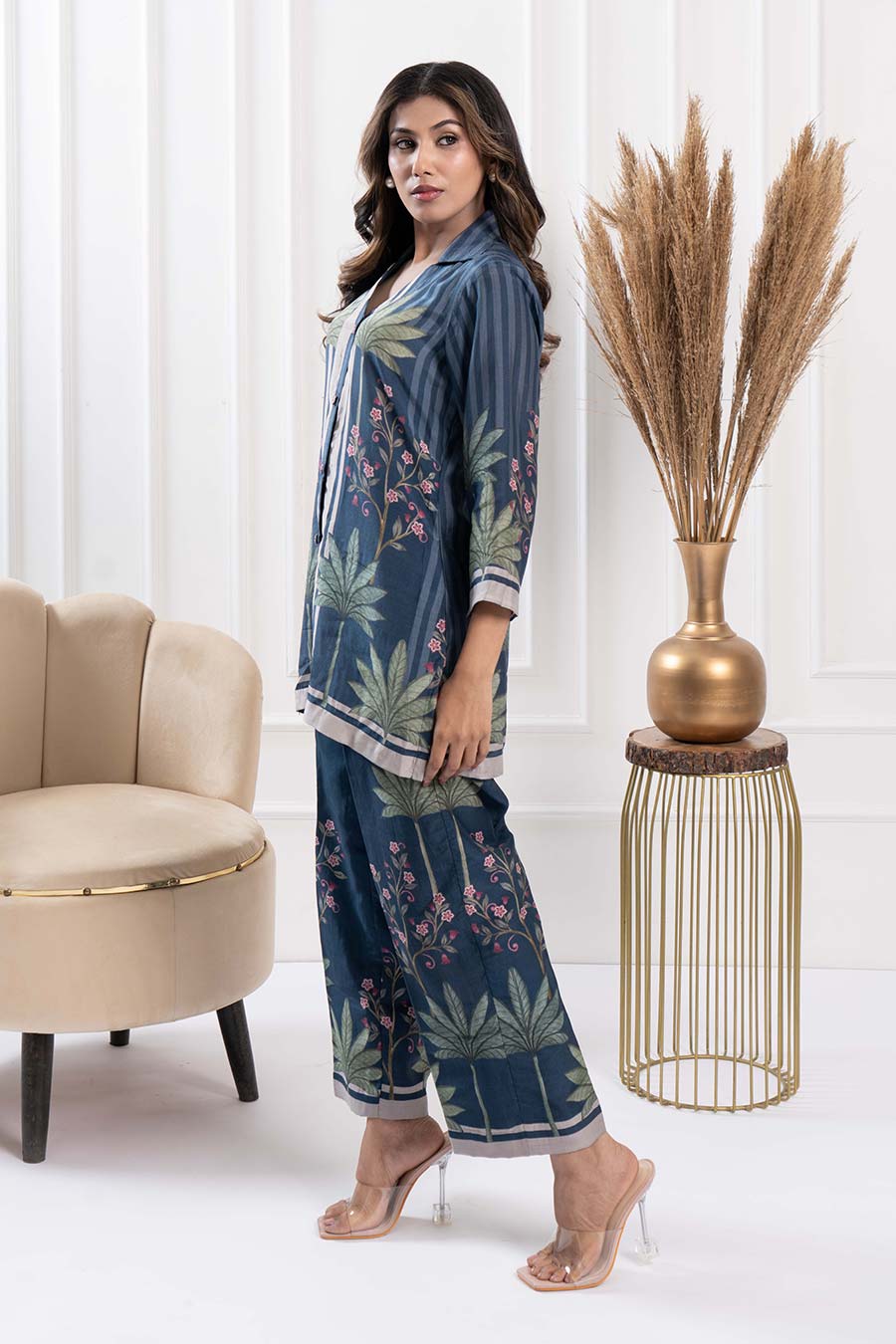Teal Blue Floral Print Co-Ord Set