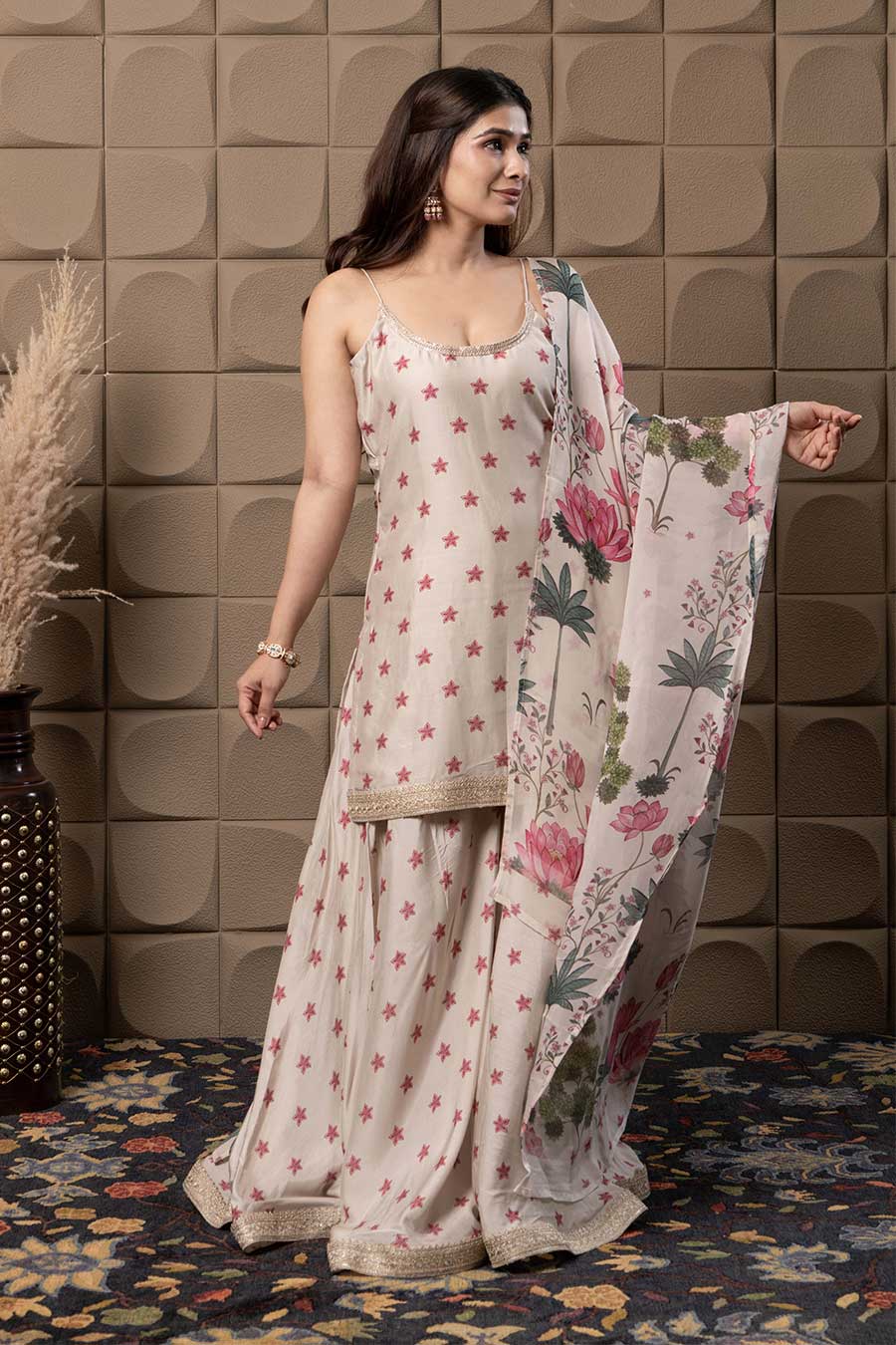 Ivory Printed & Embellished Gharara Set