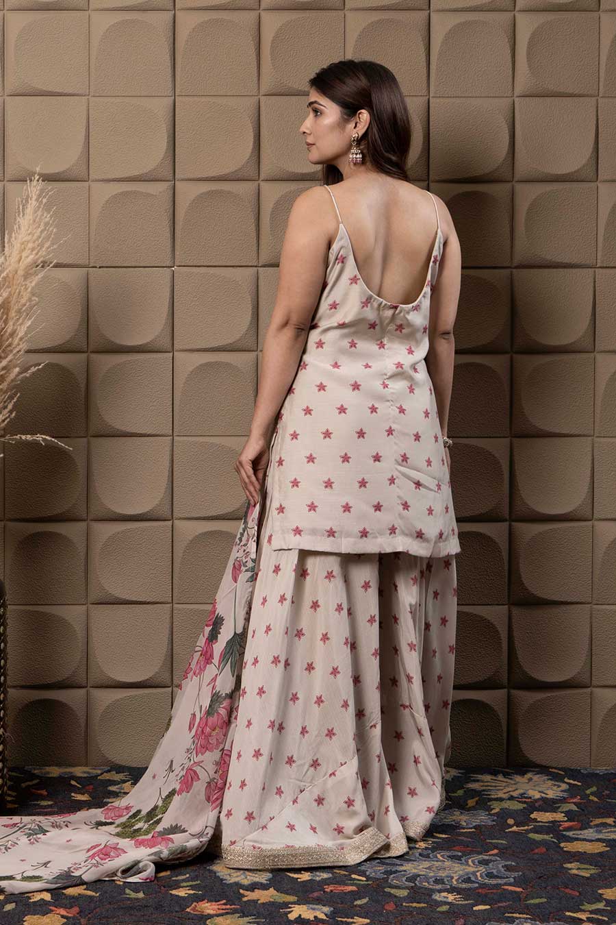 Ivory Printed & Embellished Gharara Set