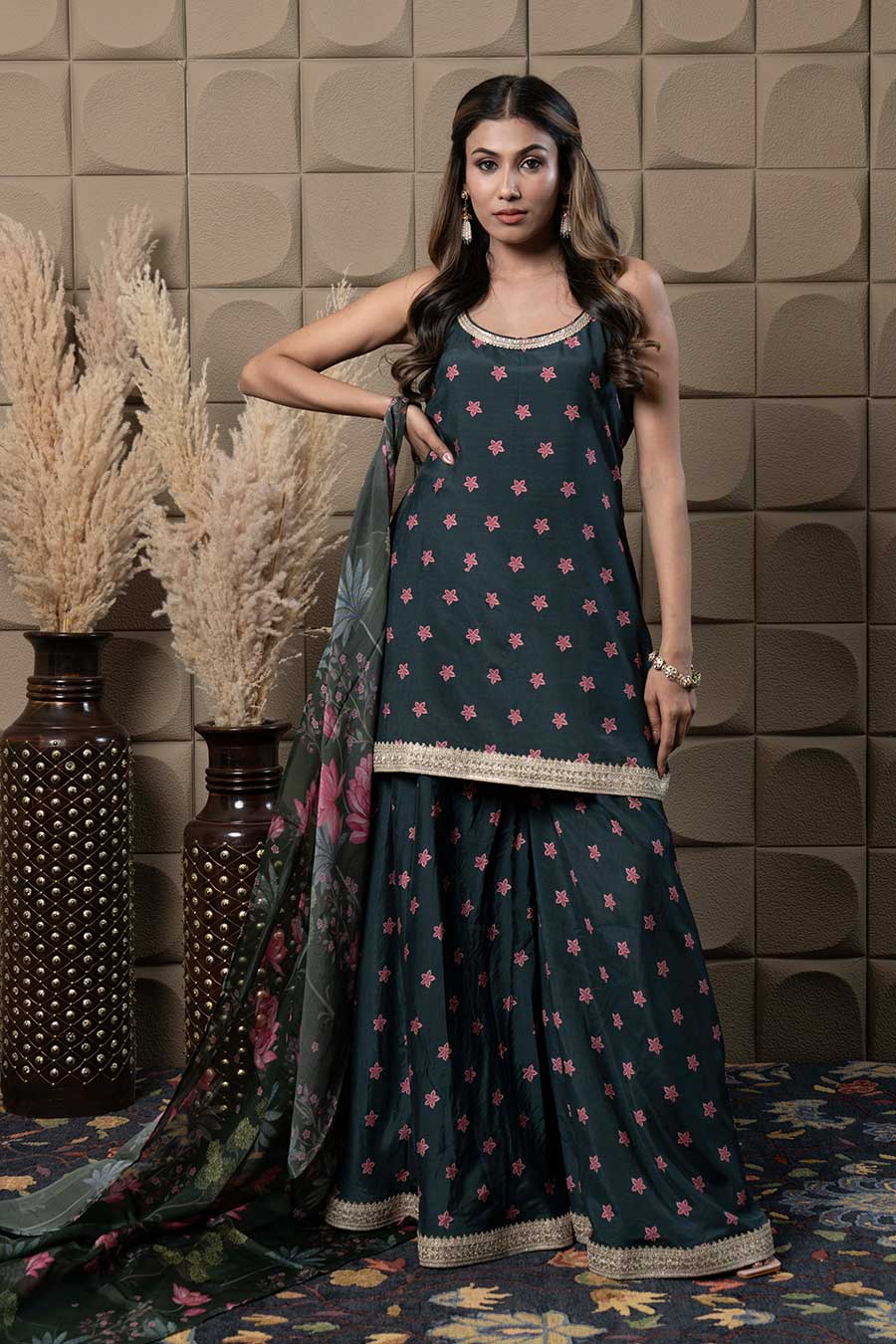 Black Printed & Embellished Gharara Set