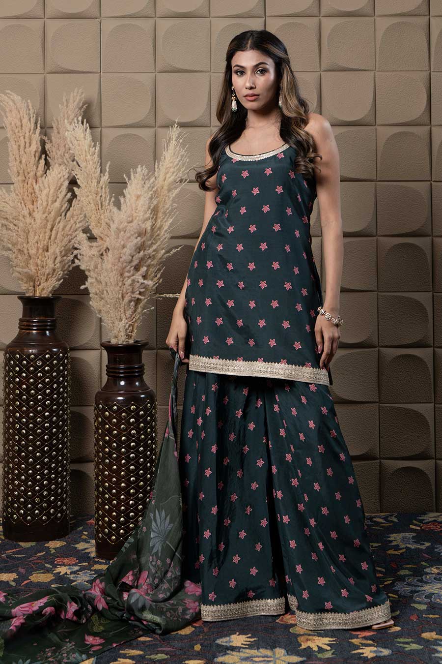 Black Printed & Embellished Gharara Set