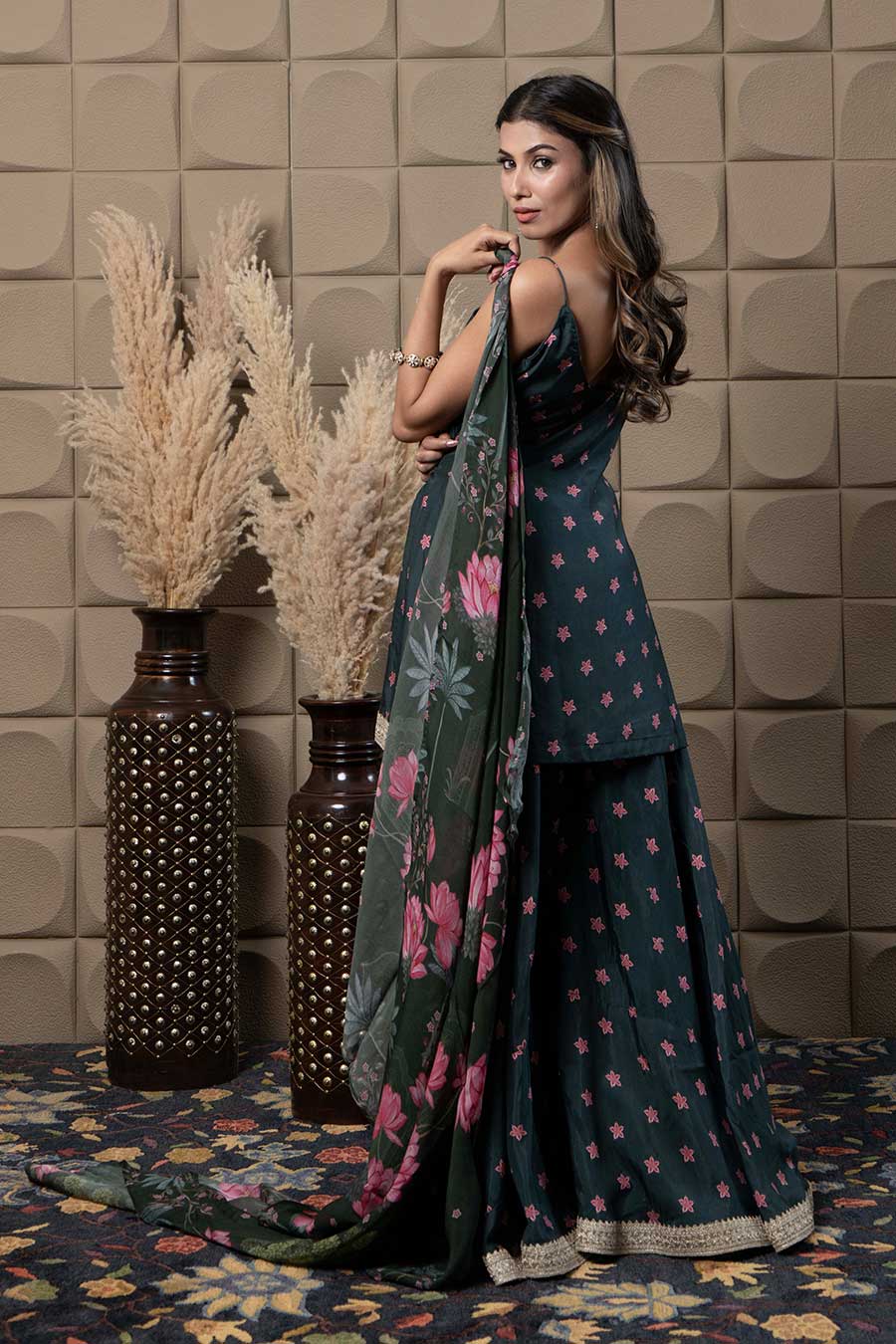 Black Printed & Embellished Gharara Set