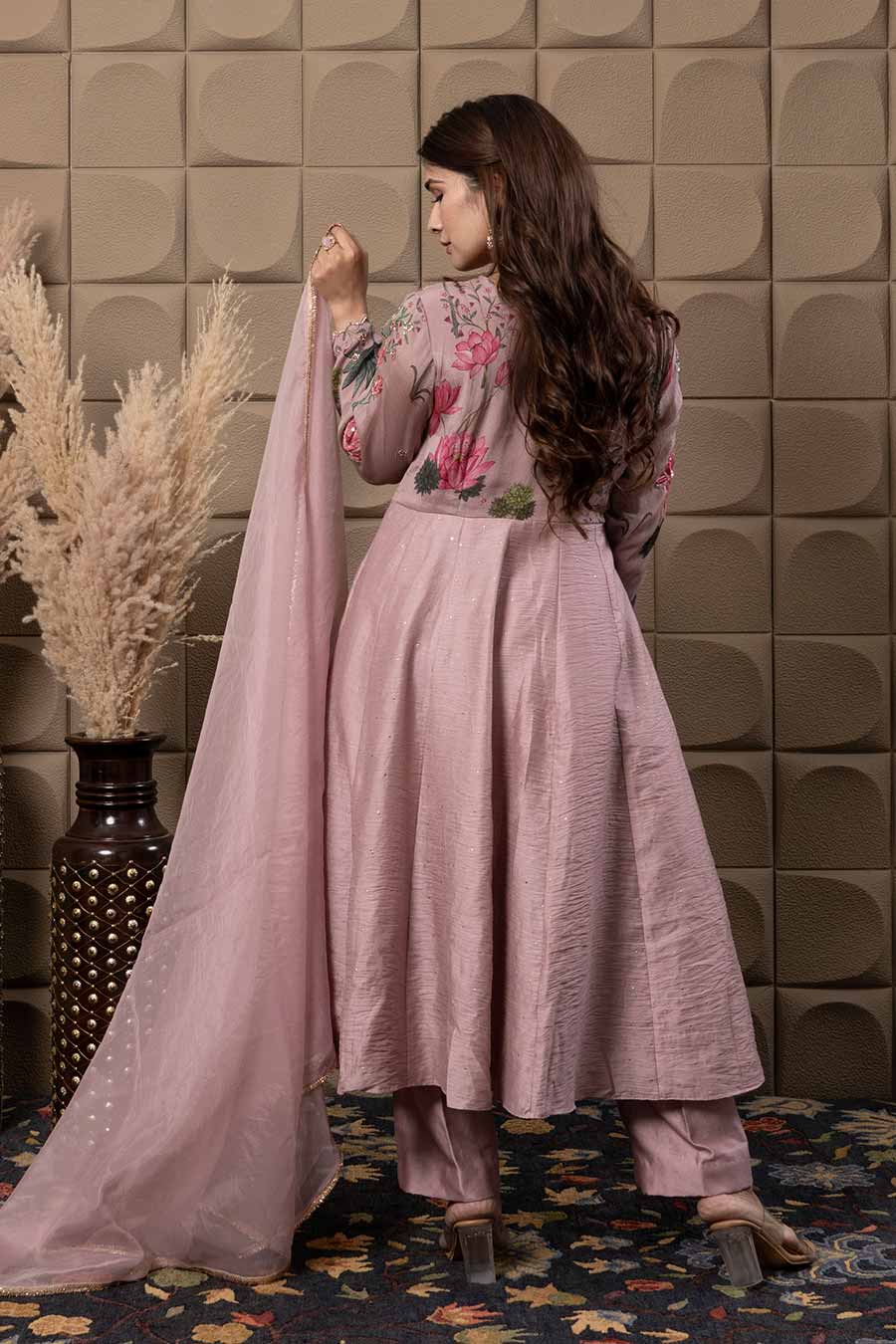 Ivory Chanderi Embroidered Anarkali Set
