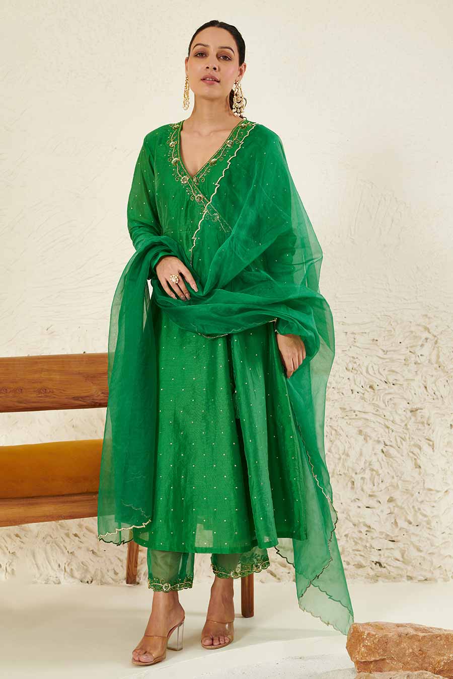 Green Embroidered Angrakha Set
