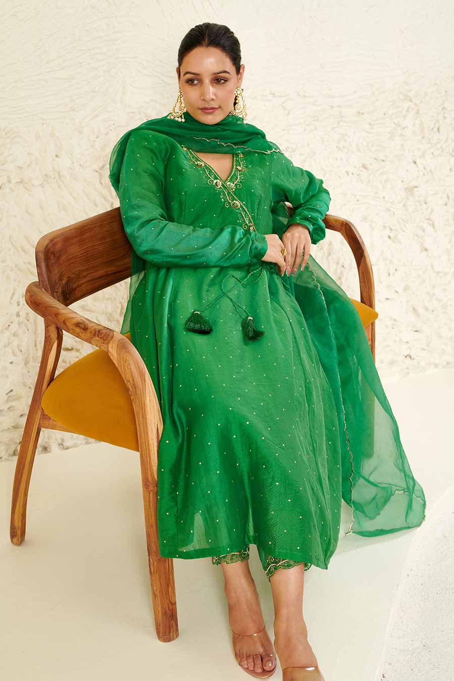 Green Embroidered Angrakha Set