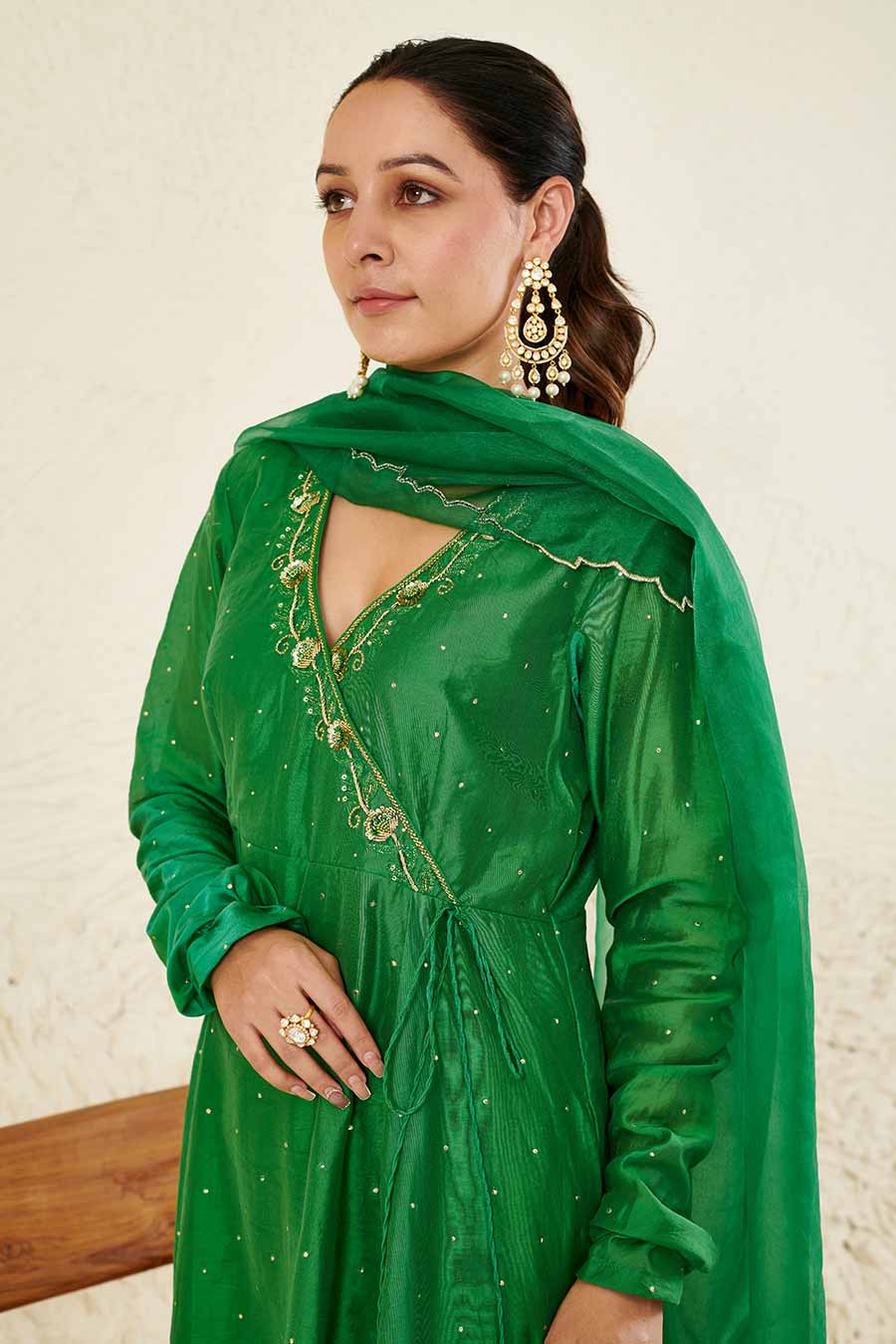 Green Embroidered Angrakha Set