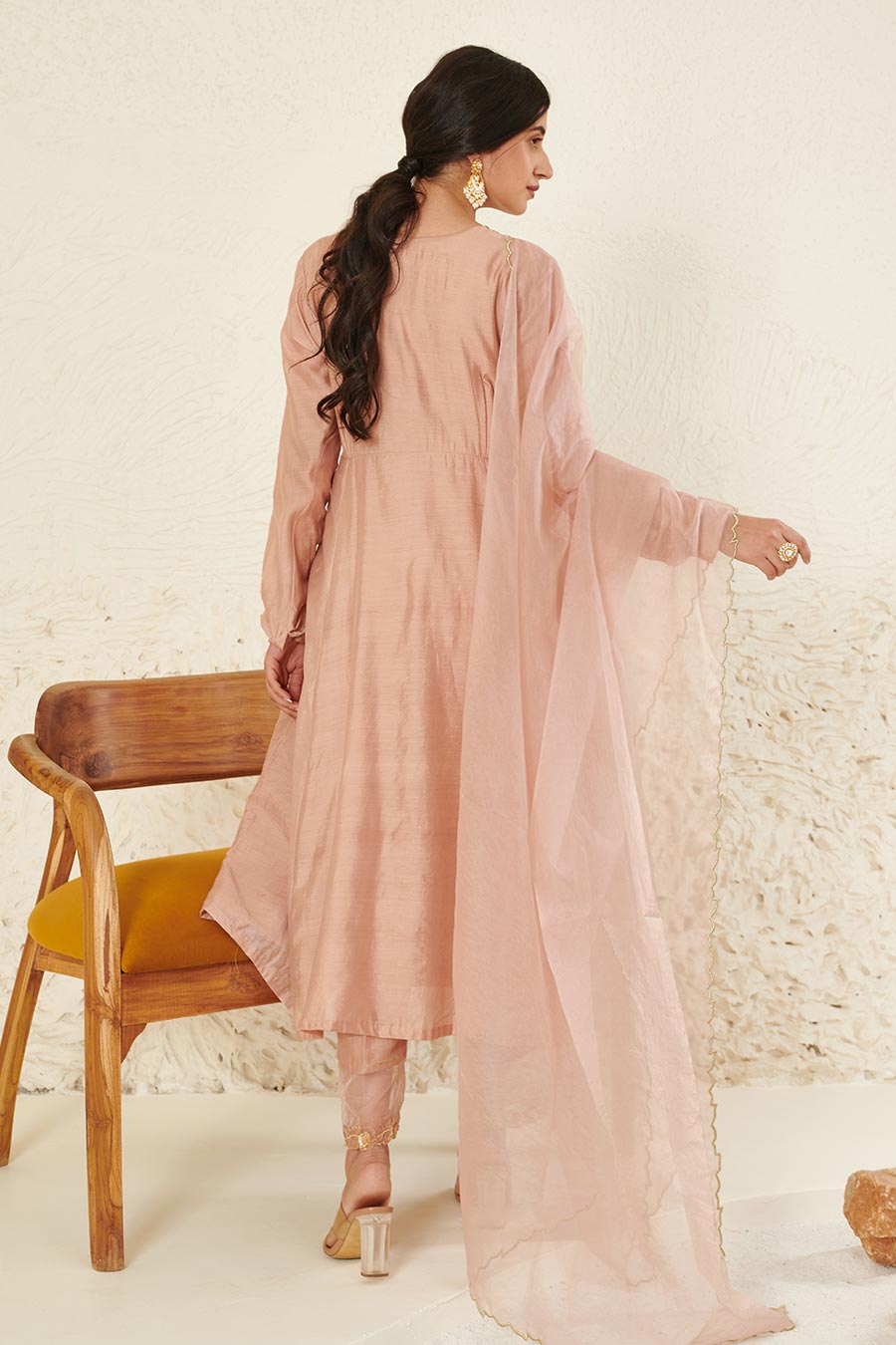 Peach Embroidered Angrakha Set