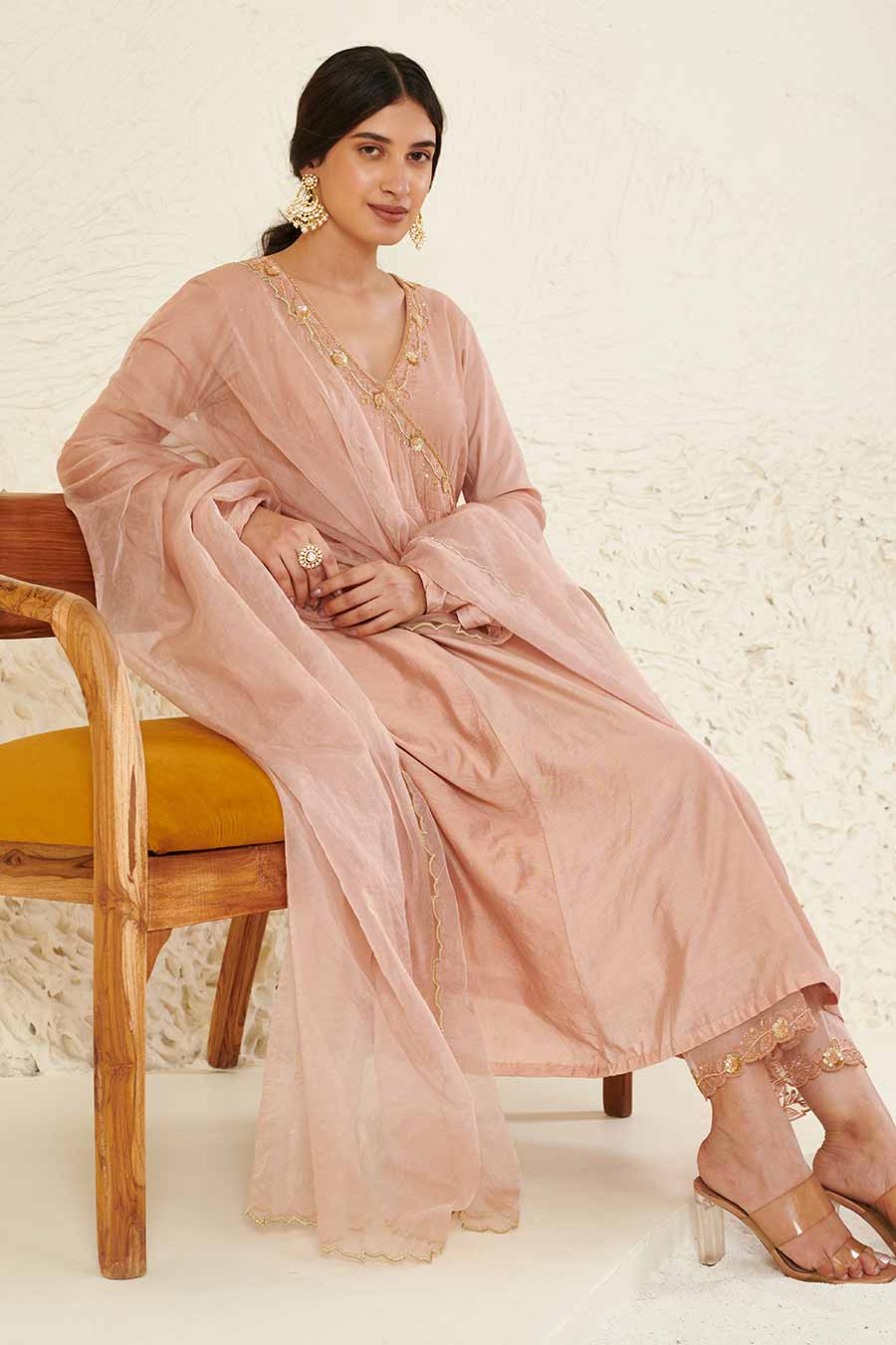 Peach Embroidered Angrakha Set
