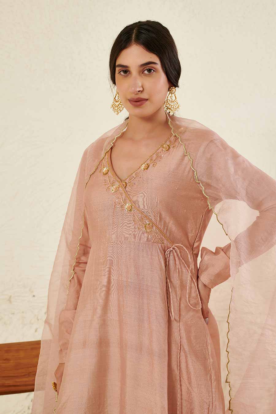 Peach Embroidered Angrakha Set