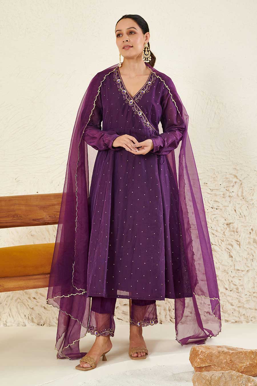 Purple Embroidered Angrakha Set