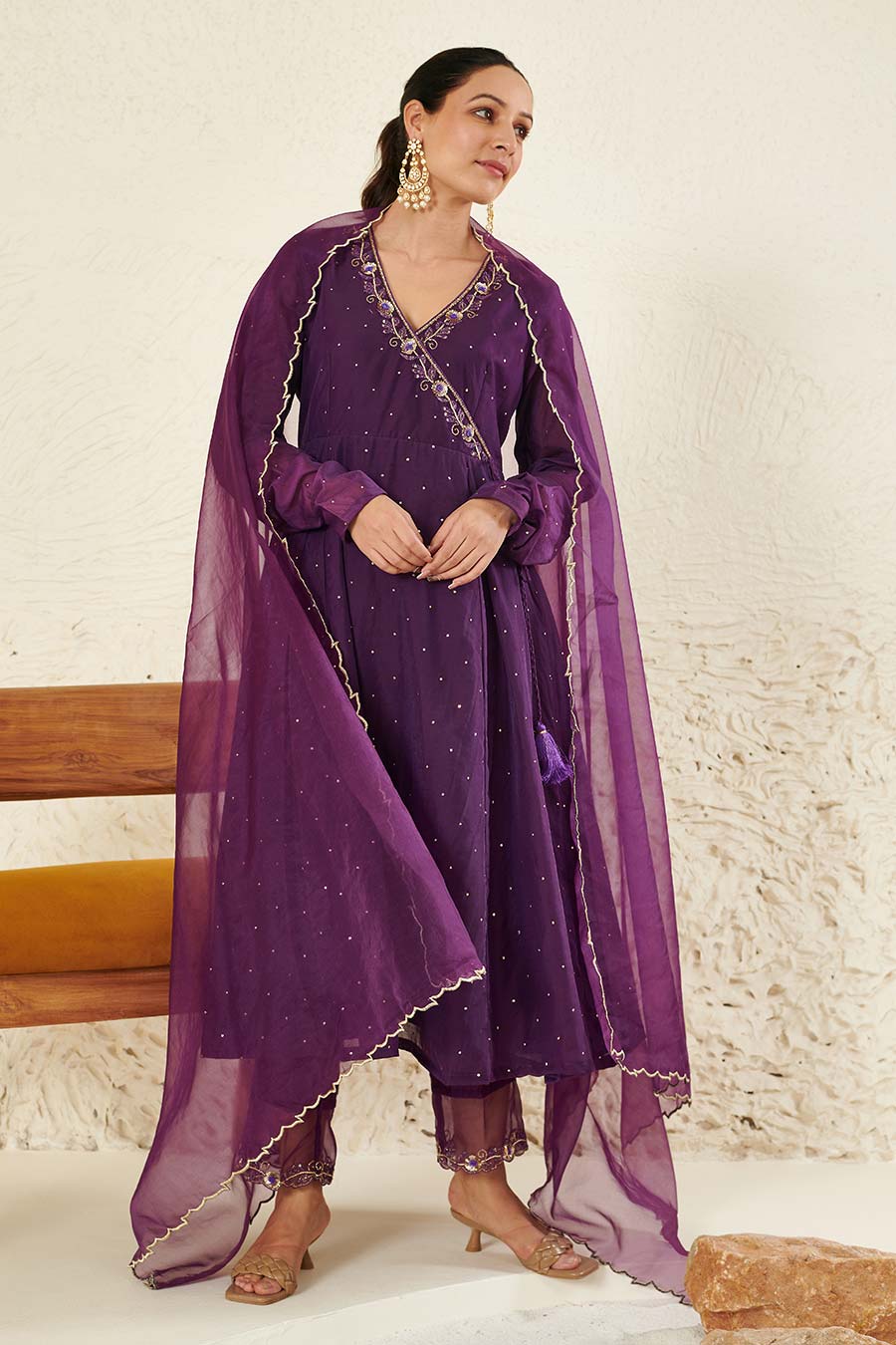 Purple Embroidered Angrakha Set