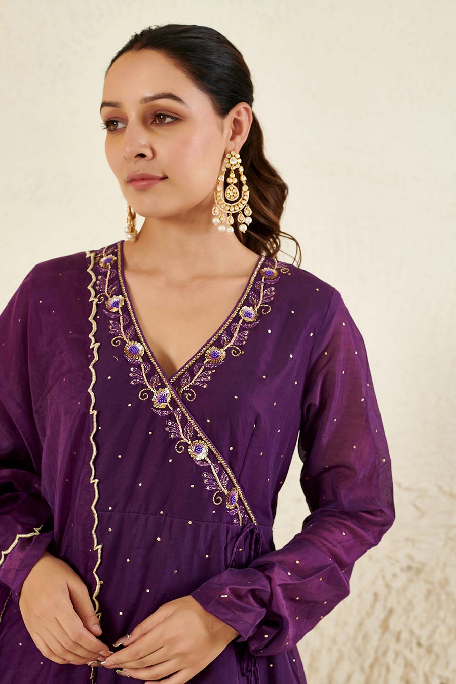 Purple Embroidered Angrakha Set