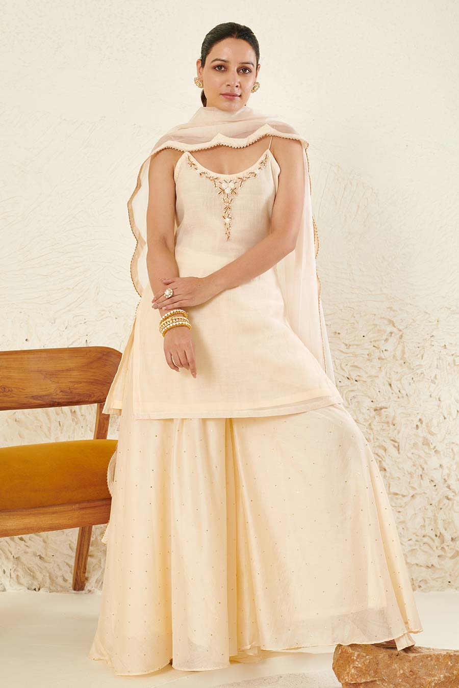 Ivory Embroidered Gharara Set