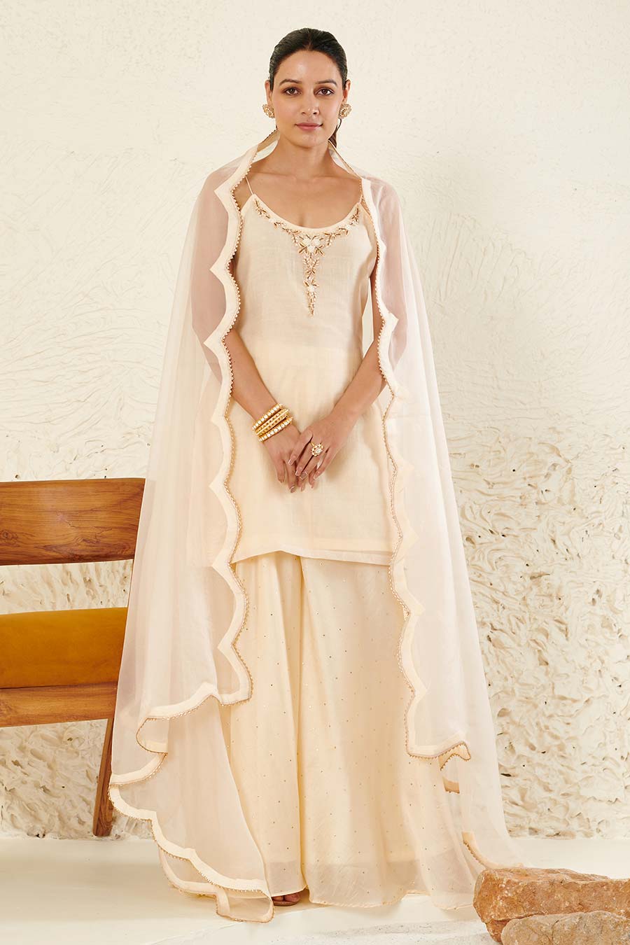 Ivory Embroidered Gharara Set