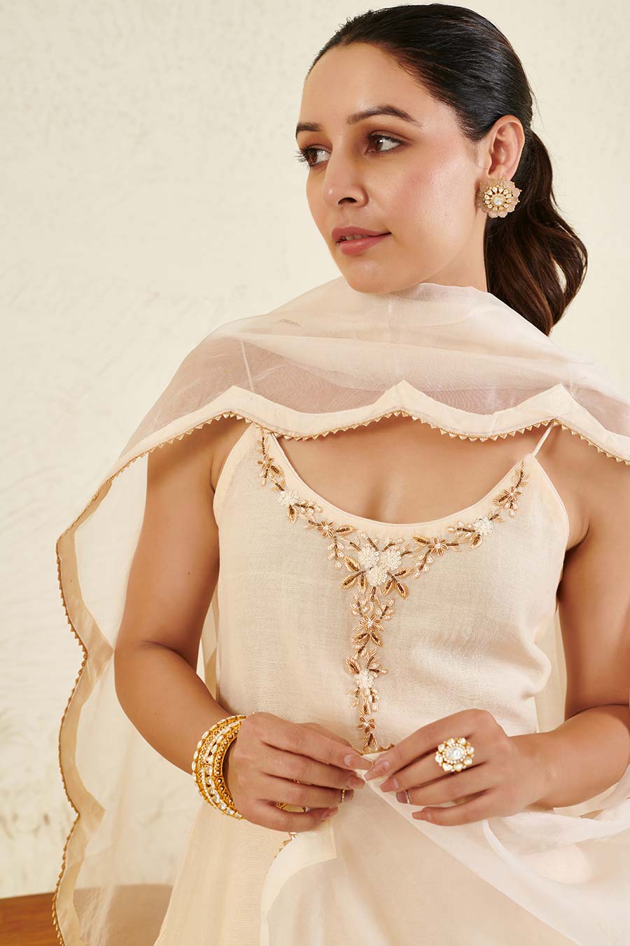 Ivory Embroidered Gharara Set