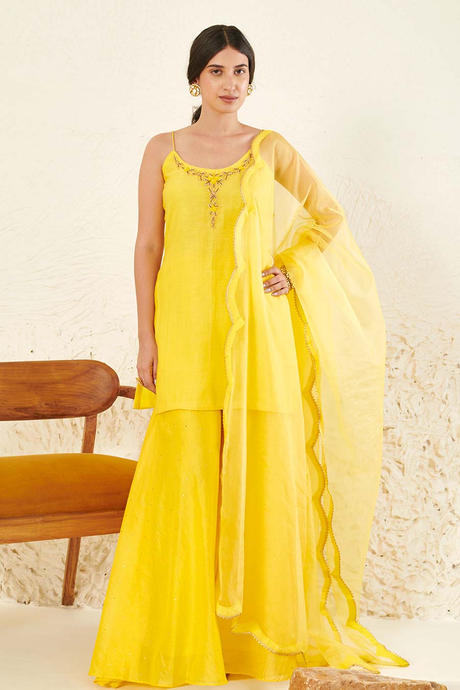 Yellow Embroidered Gharara Set