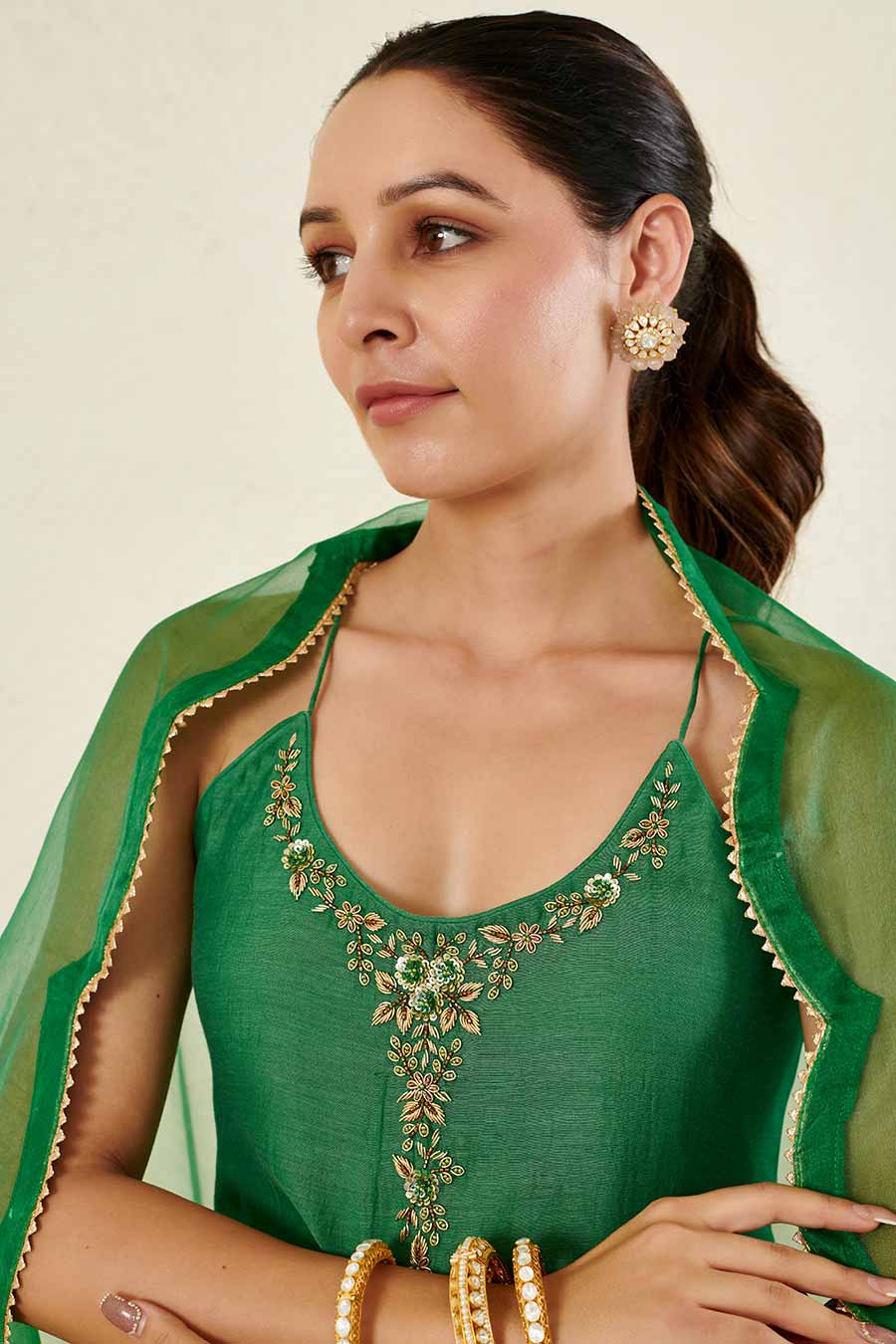 Green Embroidered Gharara Set