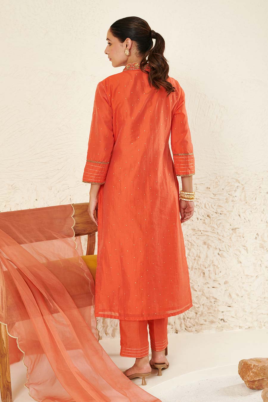 Orange Embroidered Kurta Set