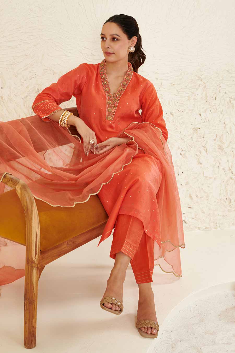 Orange Embroidered Kurta Set