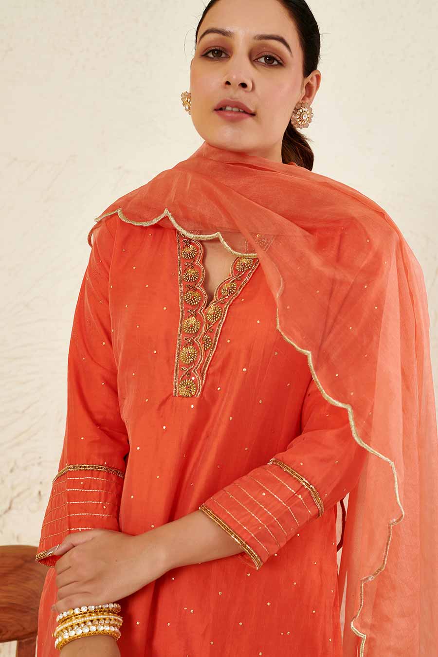 Orange Embroidered Kurta Set