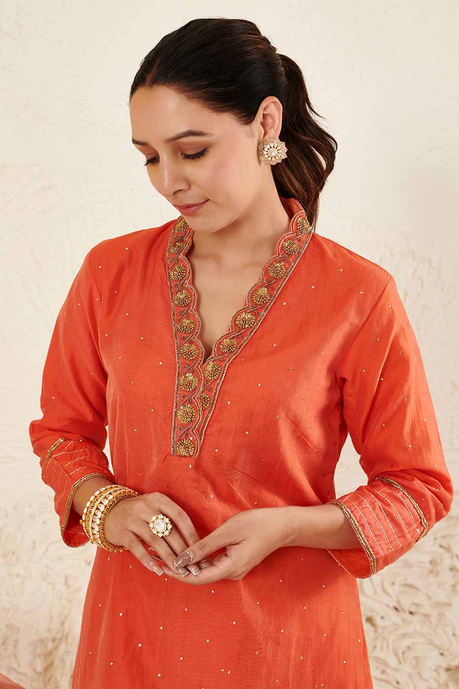 Orange Embroidered Kurta Set